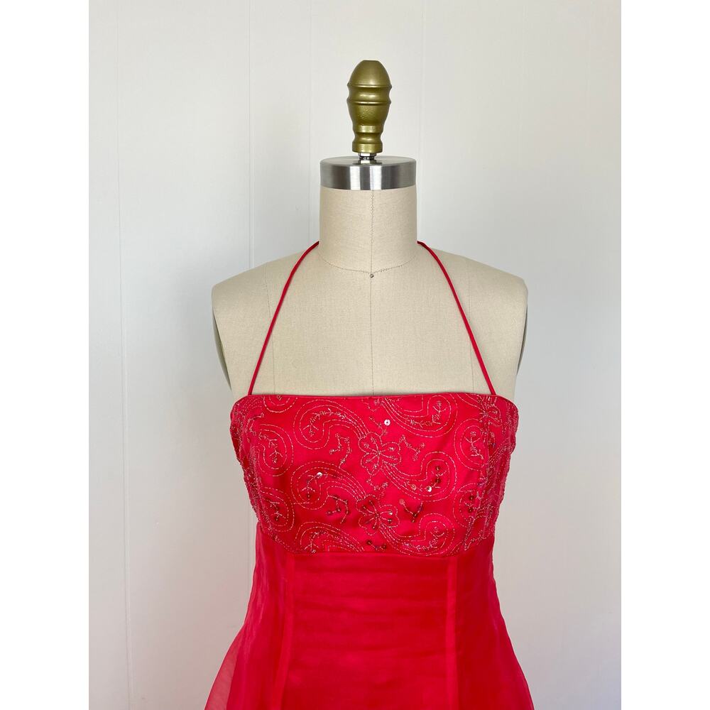 Vintage 90s Y2K Floral Beaded Embroidered‎ A Line Gown Dress 3 4 Fairy 2000s - Picture 4 of 16